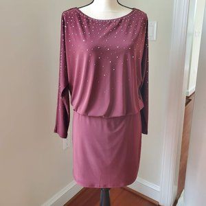 White House Black Market dress women burgundy spandex polyester boat neckline